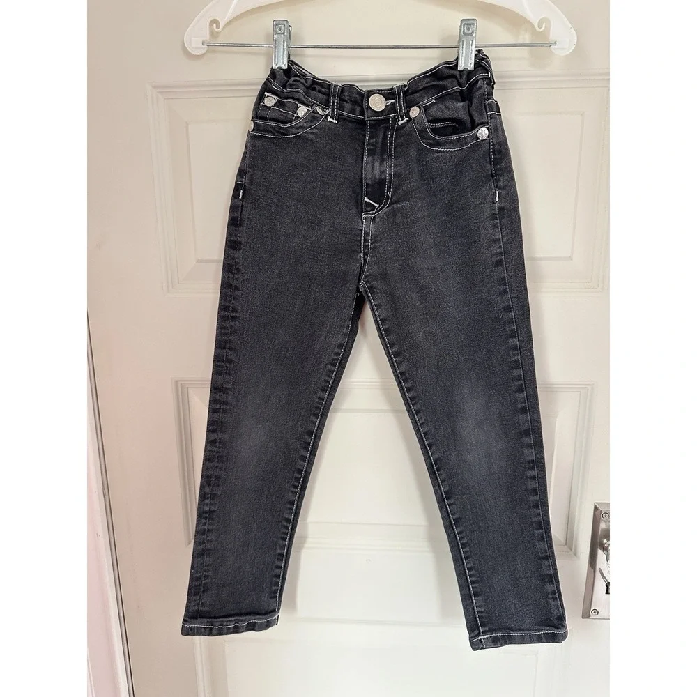 True Religion Black Jeans White Stitching‎ Boys Size 7 Adjustable Waist